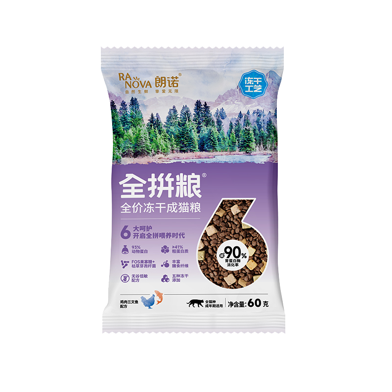 【天猫U先】朗诺猫咪主粮全价冻干成猫全拼粮60g*3袋（口味随机） - 图3