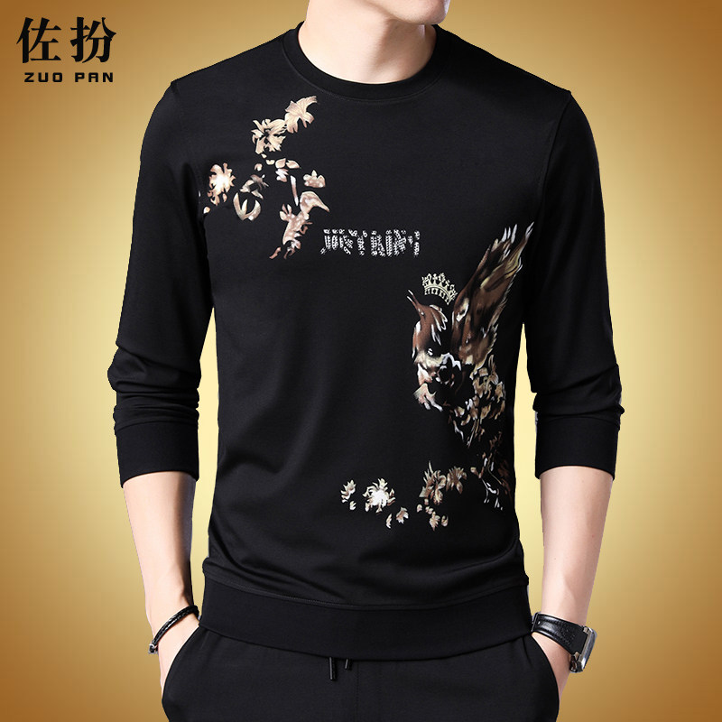 t恤长袖加绒宽松中年男士体恤卫衣 佐扮T恤