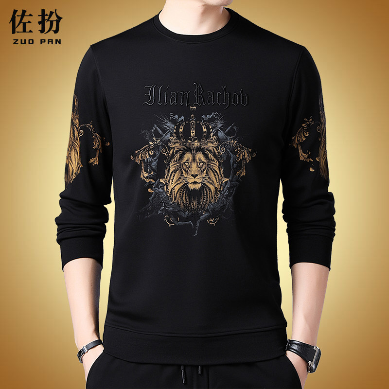 t恤长袖加绒宽松中年男士体恤卫衣 佐扮T恤