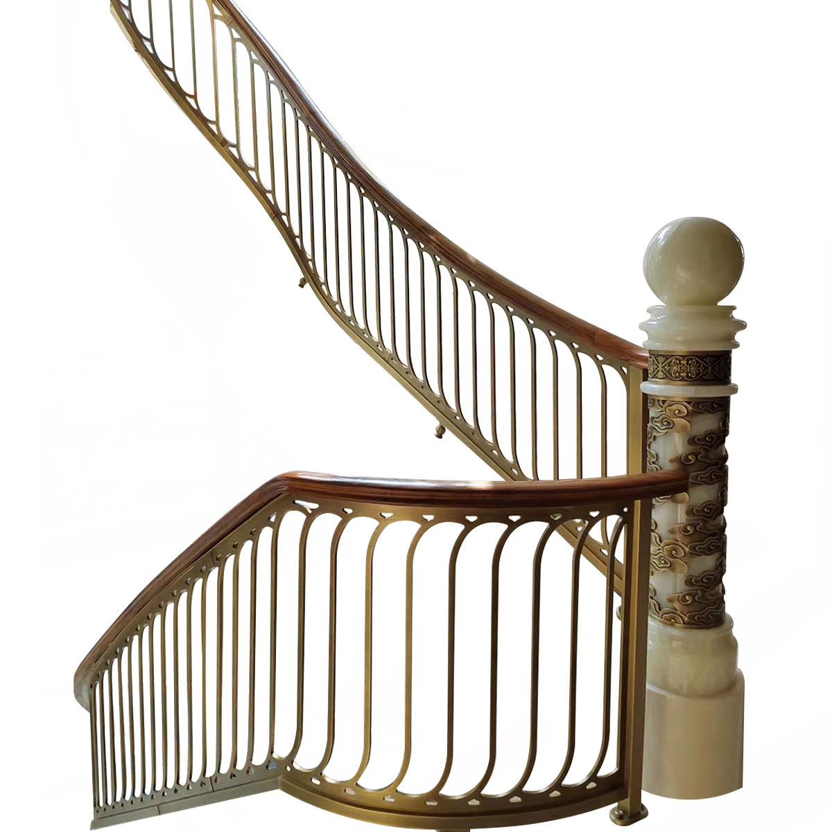 梵匠铜艺旋转楼梯扶手护栏家用铝合金圆弧形围栏别墅金属栏杆定做 - 图3