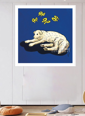 简约现代天野健小狗与蝴蝶壁画