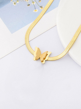 钛钢气质短款18K蝴蝶项链女锁骨链吊坠轻奢小众设计感蛇骨链颈链