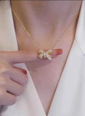 时尚闪耀满锆石蝴蝶结项链女2023年新款潮时尚轻奢质感经典锁骨链