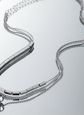 通体钛钢双层方块圆珠方块项链女不掉色高级感卫衣链ins配饰工厂