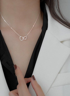 爱心双环项链女ins锁骨链原宿风简约心心相印吊坠颈链潮女送女友