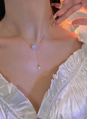 人鱼姬珍珠水晶吊坠项链法式小众设计感锁骨链韩国简约网红颈链女