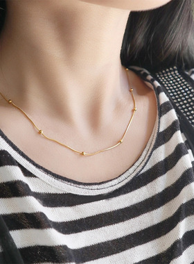 韩版高雅18K金色圆珠链蛇骨链夹金珠锁骨链ins项链女短款个性礼物