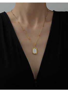 不褪色钛钢镜面玫瑰项链复古小众设计吊坠高级感k金色轻奢冷淡风