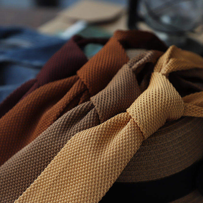 礼盒装 复古格调感纯色咖色系针织领带 男 韩版休闲平头百搭学院,淘宝优惠券,粉丝福利购,淘宝优惠卷