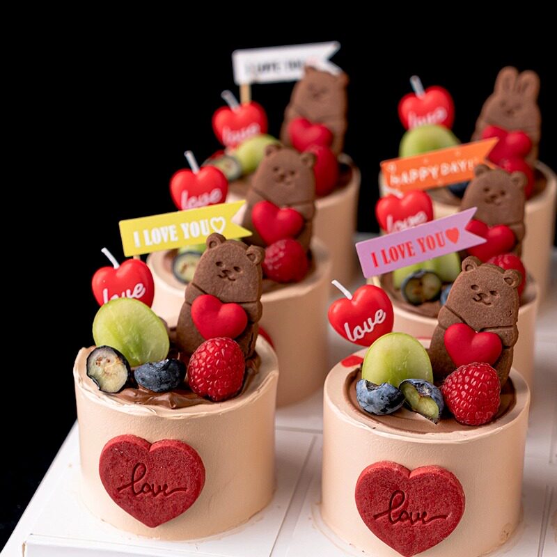 爱心饼干大包装蛋糕装饰摆件红色粉色心形点缀桃心甜品插件情人节