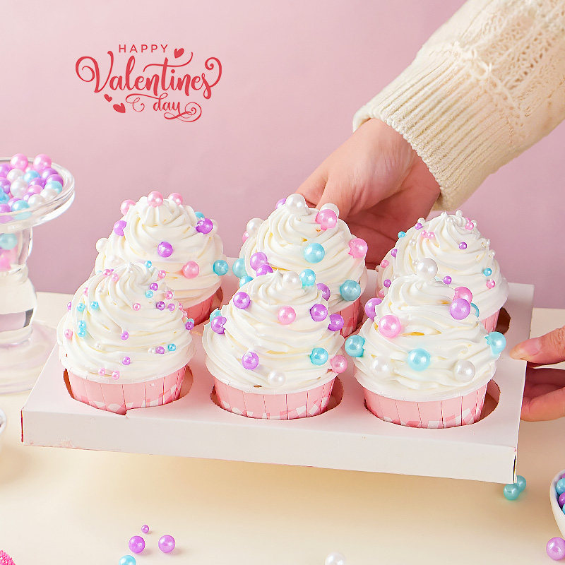情人节糖珠蛋糕装饰可食用粉白蓝圆形珍珠糖彩色纸杯甜品烘焙点缀,淘宝优惠券,粉丝福利购,淘宝优惠卷