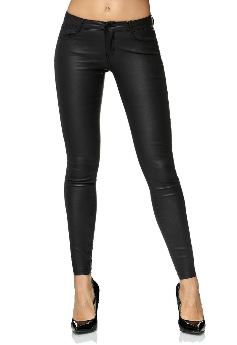 Solid Pencil Pants Ladies Pants Biker  Leather Trousers - 图1