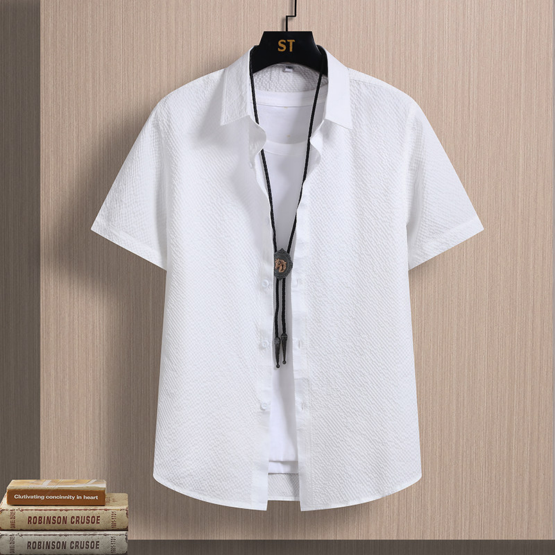 Summer men's business casual solid color short-sleeved shirt