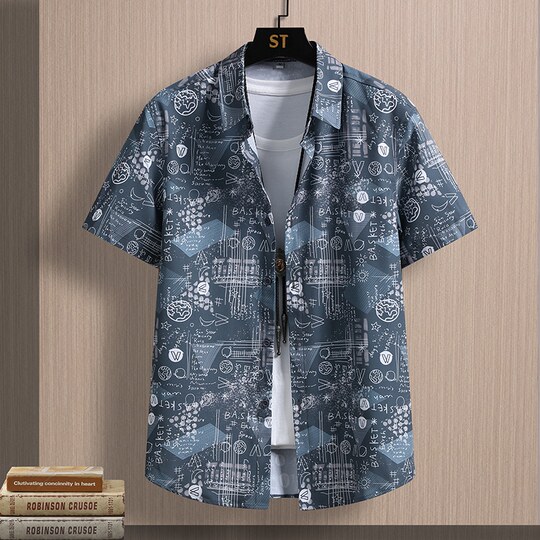 Cool ice silk material summer men's short-sleeved shirt
