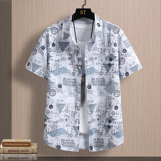 Cool ice silk material summer men's short-sleeved shirt