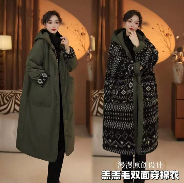 冬季双面双穿加绒长款连帽外套女装新款气质减龄加厚夹棉棉服,淘宝优惠券,粉丝福利购,淘宝优惠卷