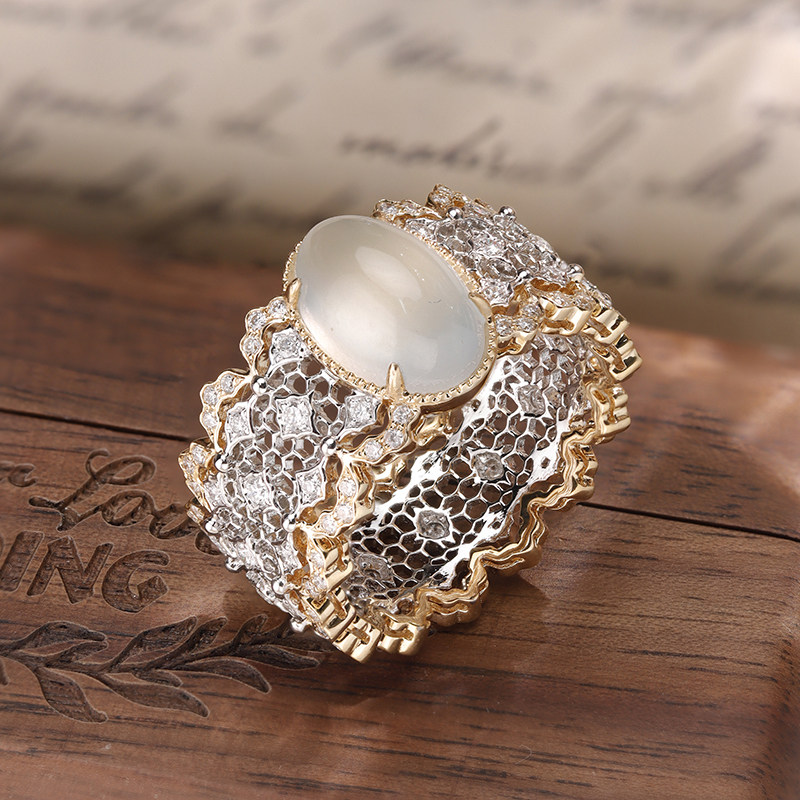 VINCARRY 18K gold cultured diamond ring, artificial gemstone inlaid with artificial gemstone, advanced custom design
