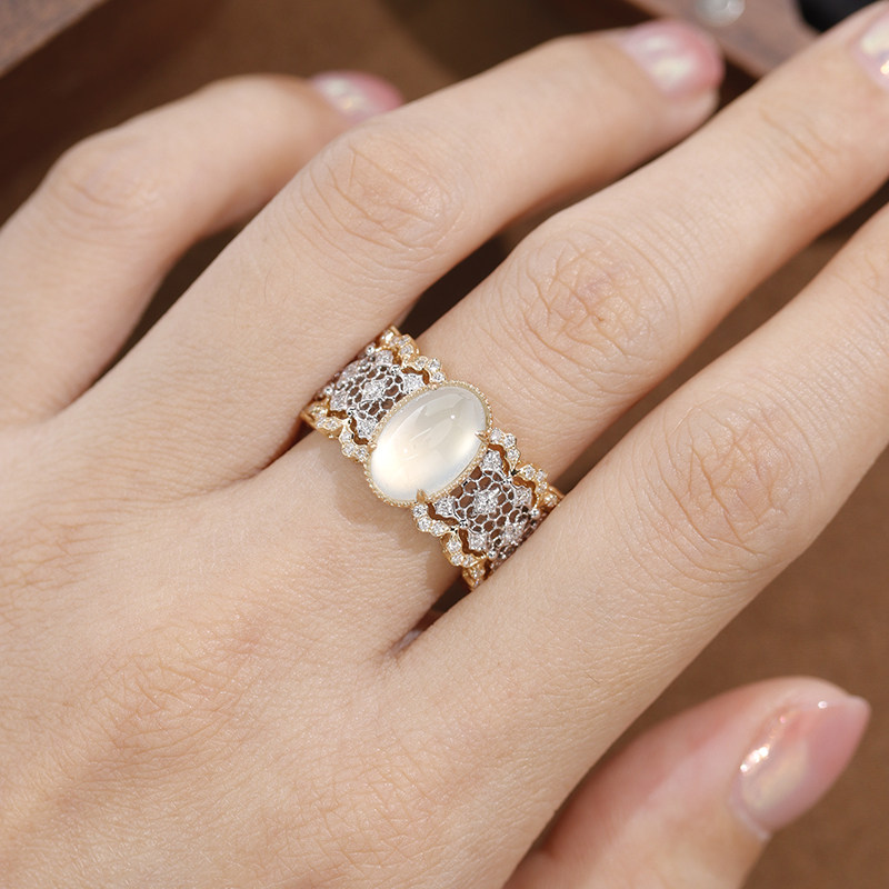 VINCARRY 18K gold cultured diamond ring, artificial gemstone inlaid with artificial gemstone, advanced custom design