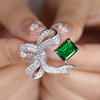 18K gold bow emerald ring for women
