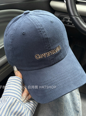 复古水洗软顶鸭舌帽女英文刺绣棒