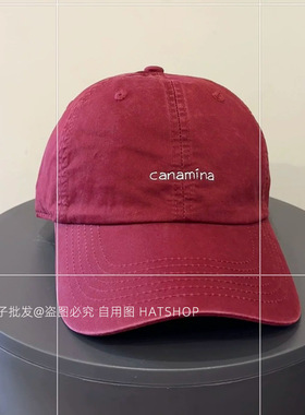 韩系canamina刺绣鸭舌帽水洗棉软