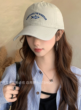 美式复古鲨鱼刺绣棒球帽 做旧水洗软顶鸭舌帽