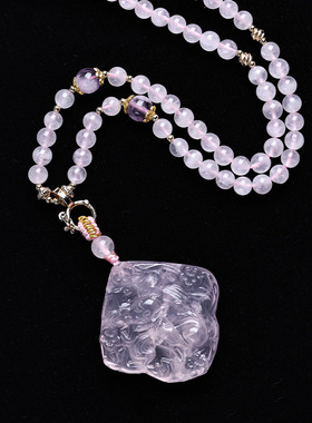 天然芙蓉粉水晶狐狸吊坠桃花媚狐项链一物一图时尚招桃花男女饰品