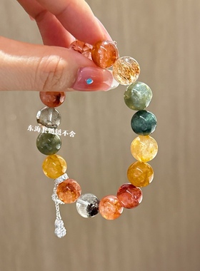 圣诞水晶手链天然水晶多宝黄胶花红胶花绿龙晶绿幽灵绿祖母黑金超