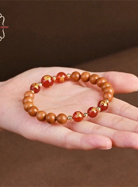 2026马年桃木手串女太岁本命年护身符三合六合木质手链男生肖玛瑙