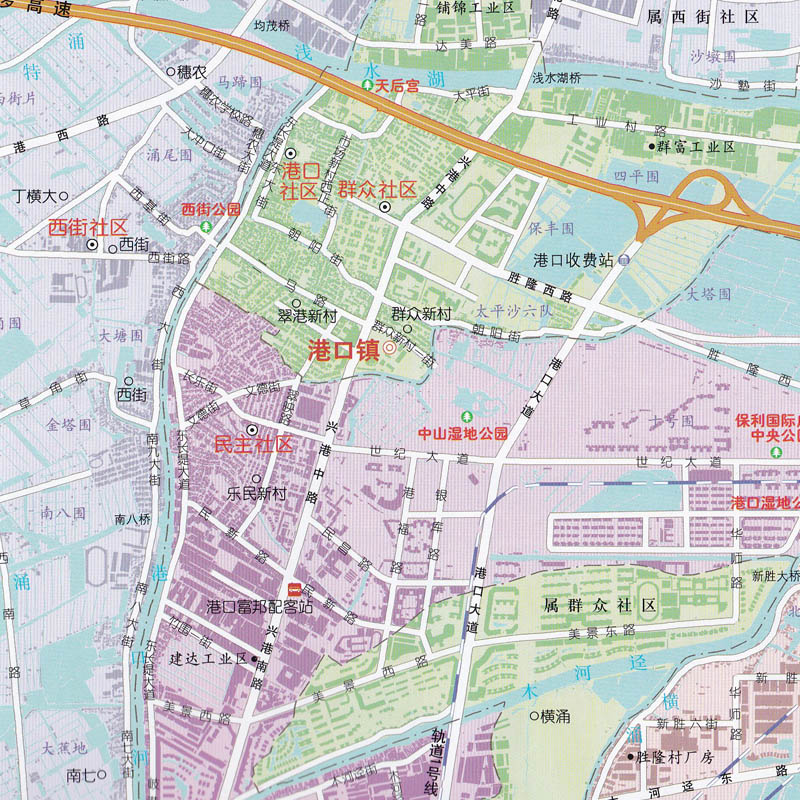 广东省中山市名镇系列 港口镇地图 交通道路公路明细 街道社区小区名 学校 旅游交通 铜版纸质