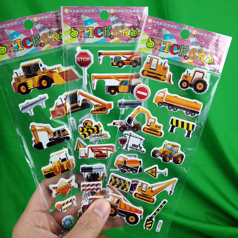 儿童可爱卡通工程车贴纸挖机吊车消防车立体3d防水 泡泡贴画粘贴,淘宝优惠券,粉丝福利购,淘宝优惠卷
