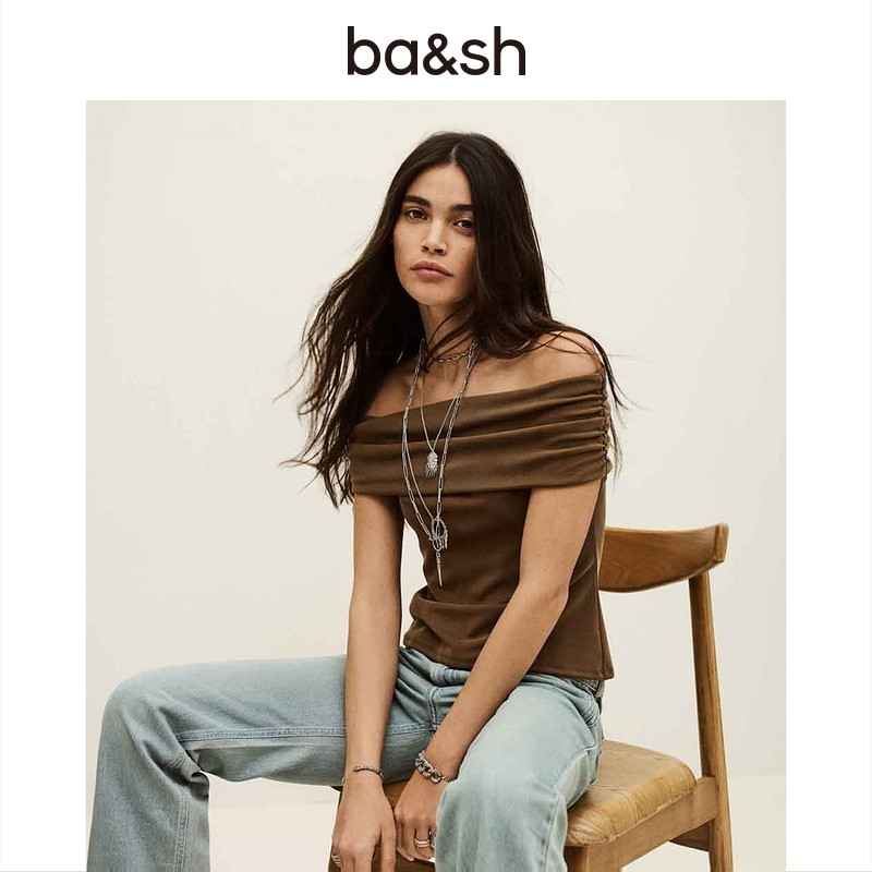 bash2026新款春季法式气质女露肩上衣简约纯色一字肩T恤1E26BENE,淘宝优惠券,粉丝福利购,淘宝优惠卷
