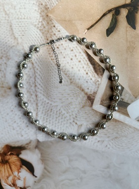 珍珠项链银灰色轻珍珠项链真多麻