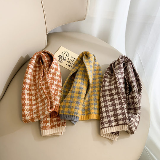 Korean style children's scarf versatile small plaid autumn and winter thickened men's and women's baby warm scarf baby knitted wool trend