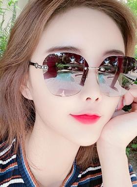 粉色多边形墨镜女款冬季茶色无框太阳镜大脸显瘦时尚防紫外线眼镜