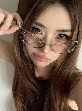 千禧风复古ins辣妹Y2K金属框猫眼眼镜女蹦迪未来感墨镜眼镜框时髦