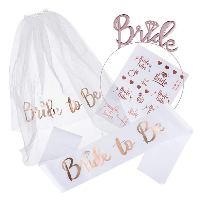 1Set Bride To Be Veil Satin Sash Hiarband Bridal Shower Wedd - 图0