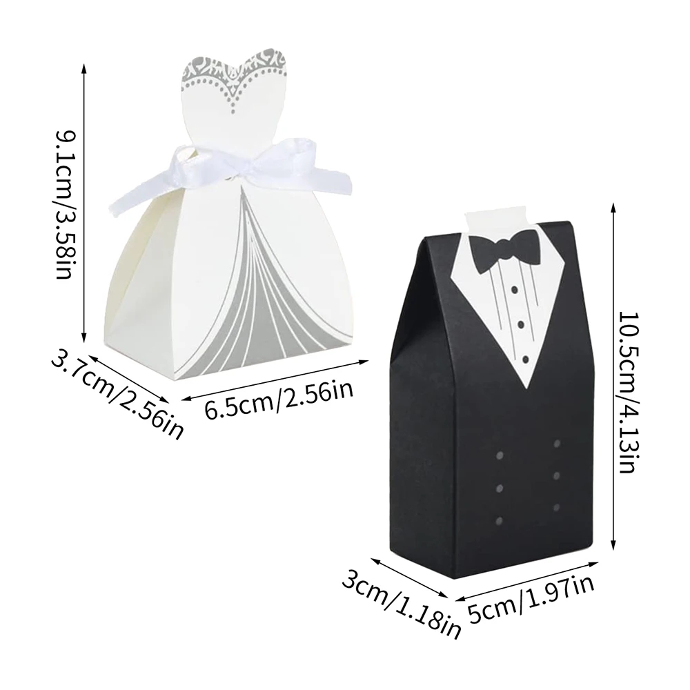 50Pcs Bride And Groom Candy Boxes Wedding Favor Tuxedo Weddi - 图1