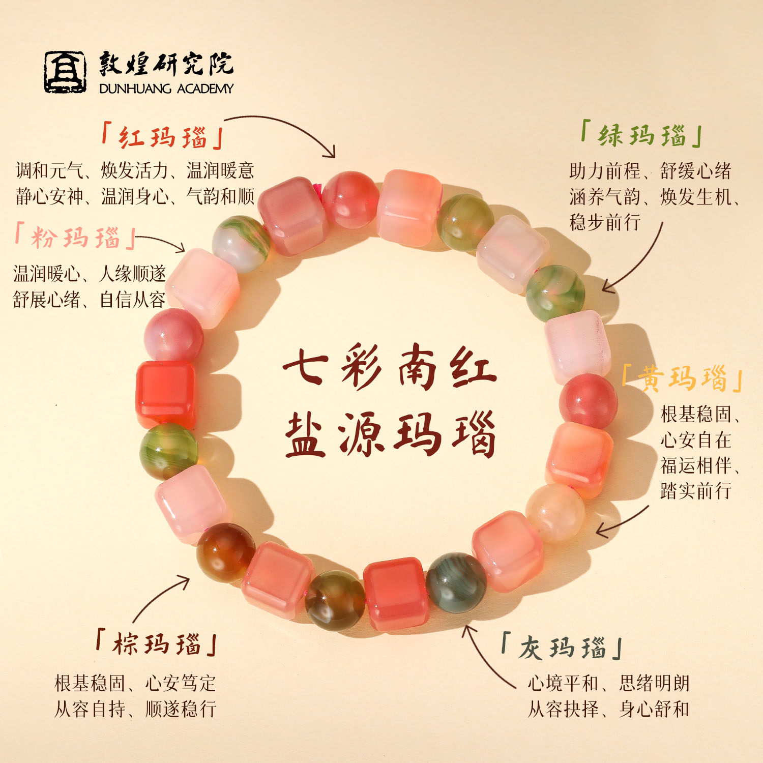 敦煌研究院盐源天然红玛瑙方糖手串女款彩色多巴胺七彩粉糖心多宝