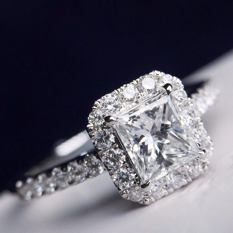 我爱钻石网公主方钻戒女1克拉gia裸钻定制钻石戒指18k金婚戒真钻 - 图0