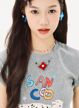 蒜了项链女款2026新款吊坠花朵亚克力饰品锁骨链原创小众设计彩色