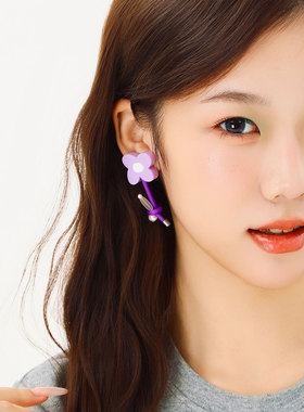 蒜了紫色耳饰耳环2026新款甜美原创设计花朵撞色耳钉独特耳夹少女