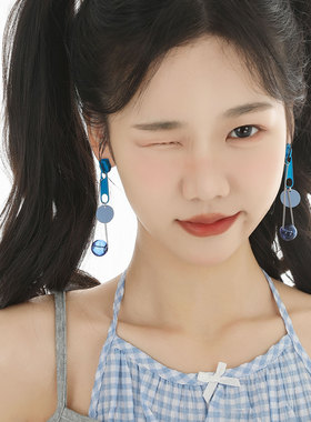 蓝色趣味显瘦夸张夏日少女耳饰