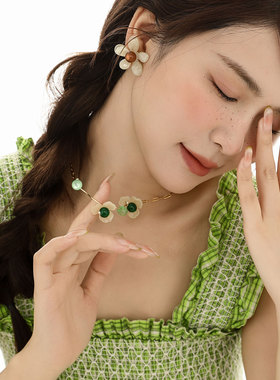 蒜了原创绿色花朵可爱甜美项链可调节小众个性少女锁骨链不撞款