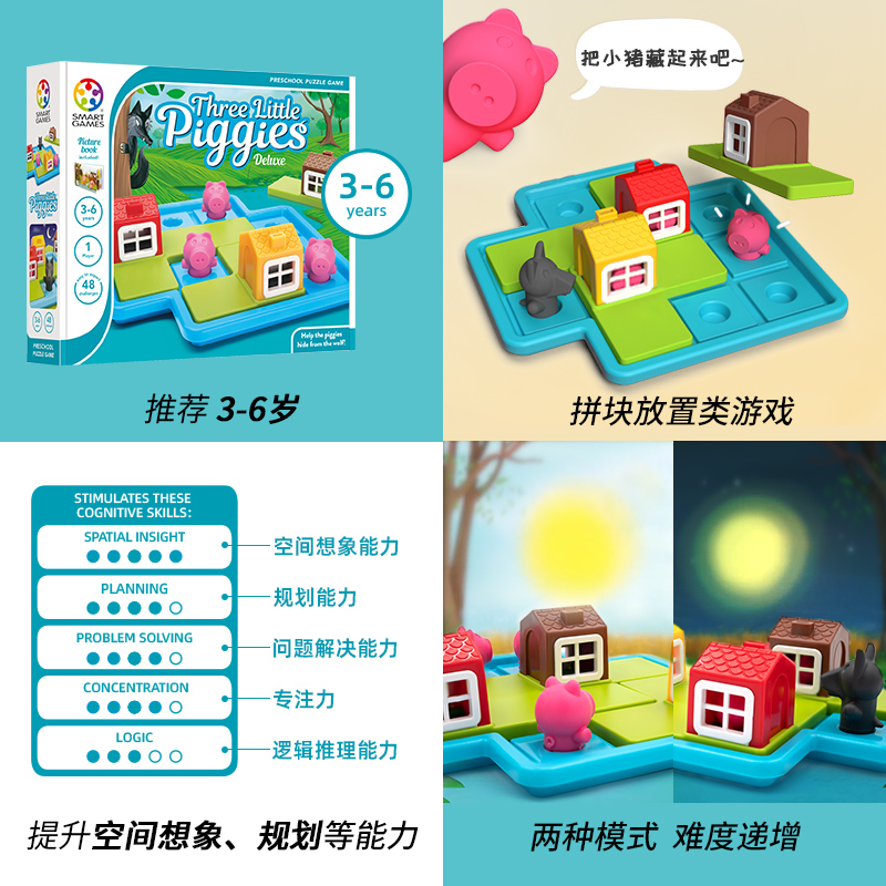 SmartGames爱思极三只小猪亲子桌游益智玩具 六一儿童节礼物3-6岁 - 图2