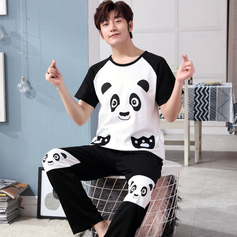 男士夏季纯棉短袖长裤卡通睡衣 芭美纯睡衣/家居服套装