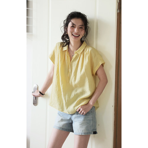 solighter 法式复古亚麻微透连袖衬衫女夏季2026新款宽松显瘦衬衣 - 图0