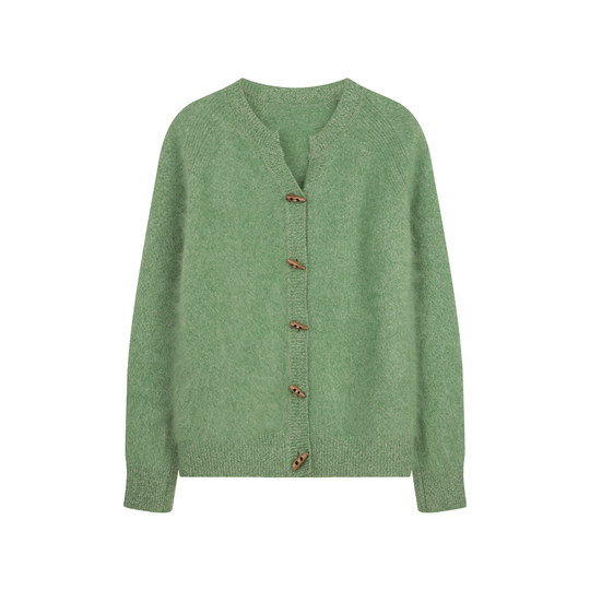 solighter法式羊绒牛角扣v领针织开衫女秋冬2025新款显瘦毛衣外套