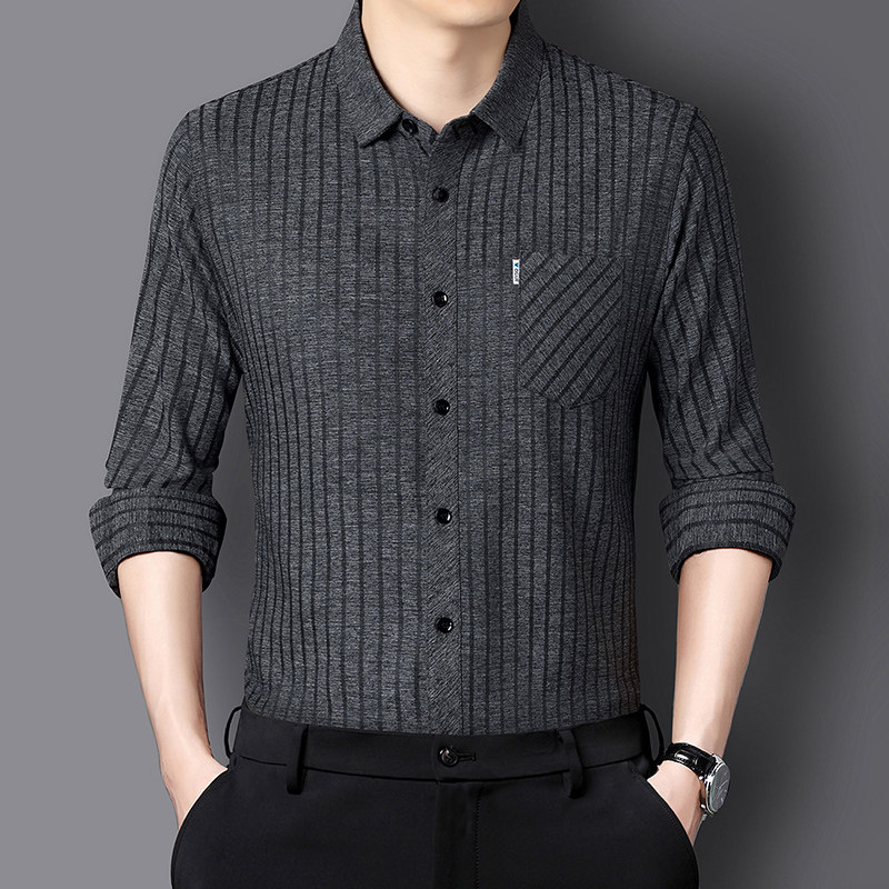桑蚕丝长袖衬衫男士条纹中年商务休闲免烫薄款春秋季真口袋衬衣男,淘宝优惠券,粉丝福利购,淘宝优惠卷