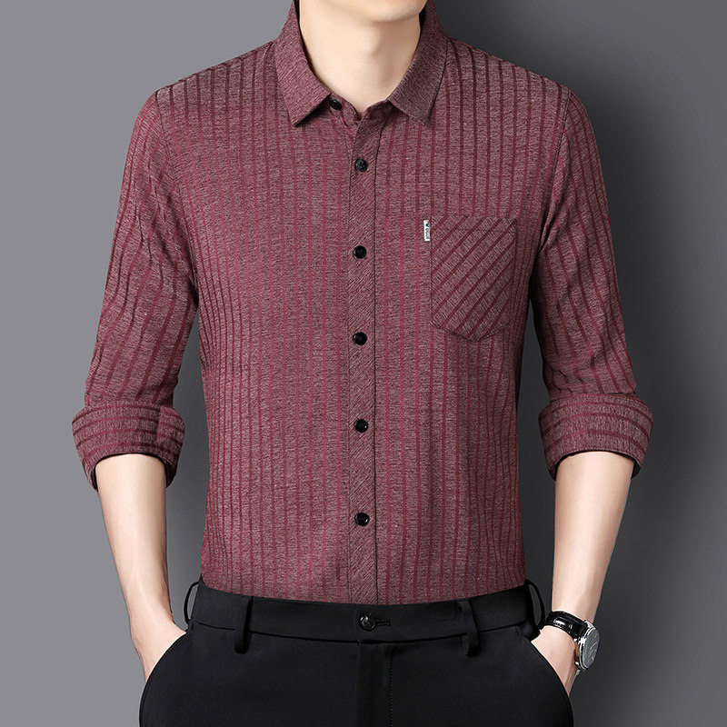 桑蚕丝长袖衬衫男士条纹中年商务休闲免烫薄款春秋季真口袋衬衣男,淘宝优惠券,粉丝福利购,淘宝优惠卷